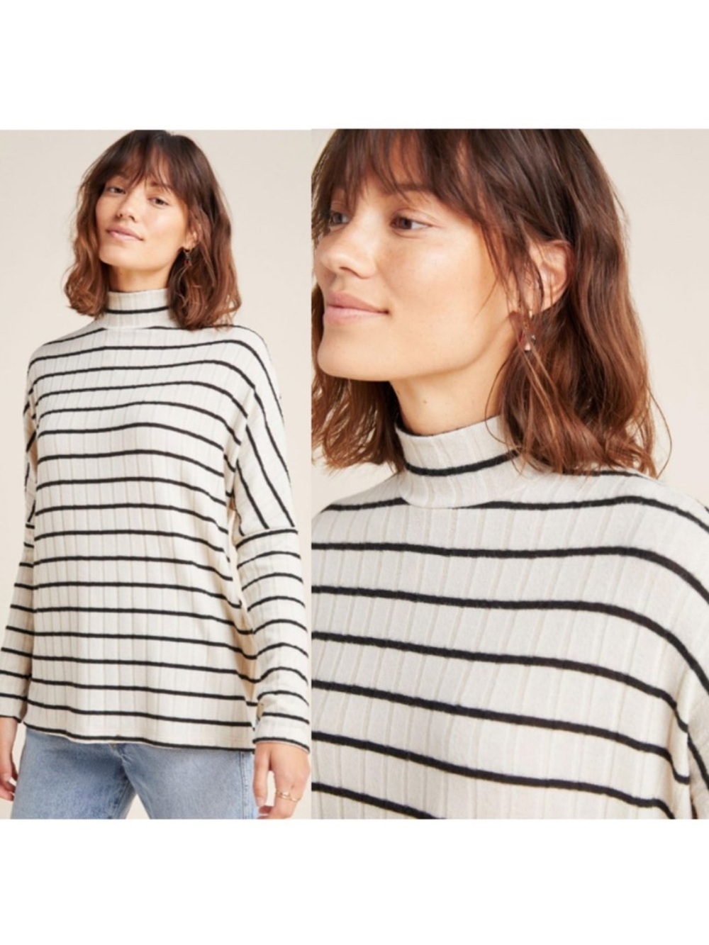 Anthropologie Eric + Hali Fiona Hacci Tunic Striped Size M NWT preppy tweed chic